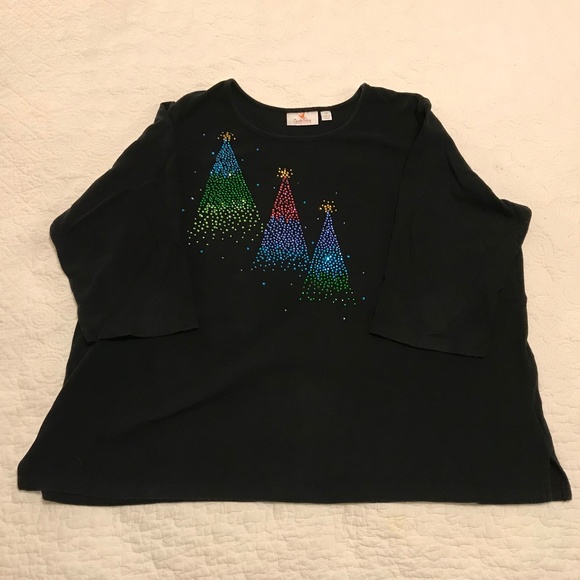 QF black holiday 3/4 sleeve top with 3 ombréd Christmas trees — sparkly! (2X) - Picture 5 of 16